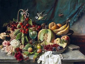 fruta melón naranjas flores H. Zatzka azulejo mural cocina salpicadero cerámica 10x8 - Imagen 1 de 3