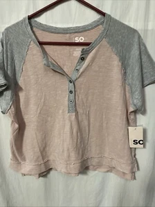 Juniors' SO Raglan Henley Varsity Tee Size M Lavender - Picture 1 of 3