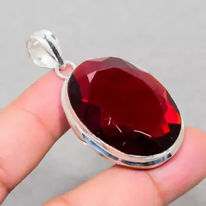 Faceted Mozambique Garnet Oval Shape Gemstone Fashion Gift Jewelry Pendant 1.90" - Picture 1 of 9