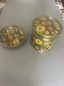 Antique/vintage Chinese Cloisonné Enameled Copper Lidded Tea Canister With Tray - Picture 1 of 7