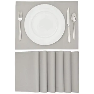 Set of 6 Placemats 13 x 17 in, Light Grey Washable Kitchen ble Mats, Dining - Picture 1 of 9
