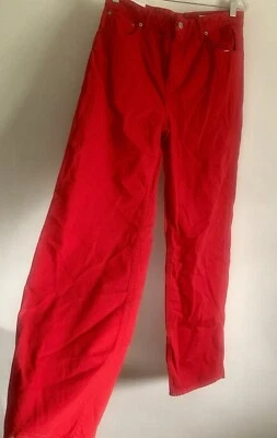 BNWT ZARA RED COTTON LONG HIGH RISE WIDE LEG DENIM JEANS PANTS TROUSERS EU:40 - Image 1 of 4