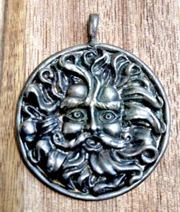 Vintage Anthropomorphic Large 3 D Sun Face Pendant Silver Tone 2 I/4" With Bail - Picture 1 of 4