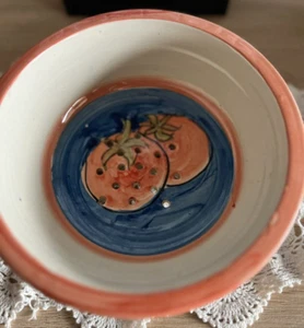 Cute Farmhouse Handmade Hand-Painted Ceramic Colander Bowl with Tomato Design - Picture 1 of 8