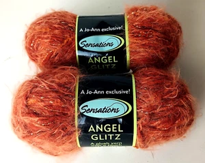 Sensations Angel Glitz Yarn Orange Lot 2 Skeins Acrylic Nylon Blend Super Soft - Picture 1 of 3