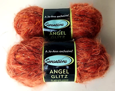 Sensations Angel Glitz Yarn Orange Lot 2 Skeins Acrylic Nylon Blend Super Soft - Image 1 of 3