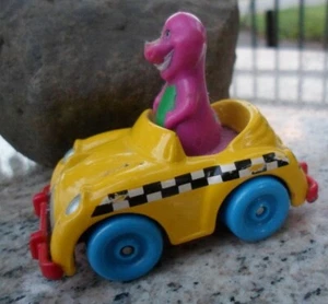 BARNEY Car Dinosaur 1993 Lyons Kid Dimensions Die Cast Car Barneys Yellow Purple - Picture 1 of 6