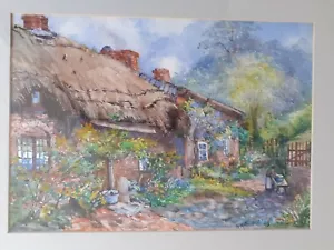 Original impressionistisches Aquarell Landschaft Reetdachhaus signiert W H Reiter - Bild 1 von 8