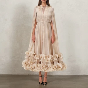 Sommer Damen V-Ausschnitt Schlagärmel Cape locker Partykleid langer Rock langes Kleid - Bild 1 von 14