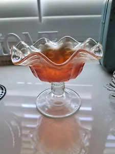 Dugan Coin Spot-Dot Rib Carnival Glass Compote Pedestal Bowl Iridescent - Picture 1 of 5