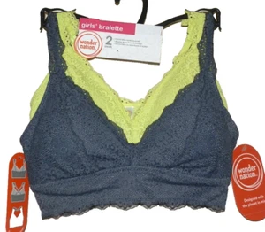 New Girls size 32 Medium Bralette 2 Pack Green Gray Removable Pads Adjustable - Picture 1 of 3