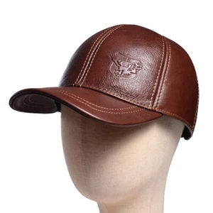Men's Women's Real Leather Winter Warm Ear Flap Baseball Trucker Army Caps/Hats - Picture 1 of 12