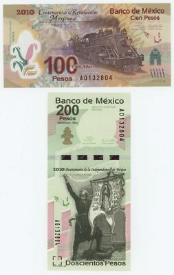 Mexico 100 & 200 Pesos 2007-2008 Pick 128 & 129 UNC Uncirculated Banknote Conmem - Image 1 of 2