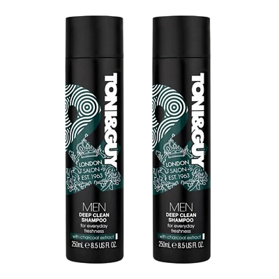 2 x Toni&Guy Men Deep Clean Shampoo je 250ml mit Aktivkohle Reinigt & Pflegt