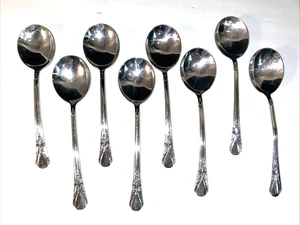8 INT'L ARGENTO Wm. Rogers Mfg Co "Avalon-Cabin" Cucchiai Gumbo Zuppa Piatto Argento - Foto 1 di 15