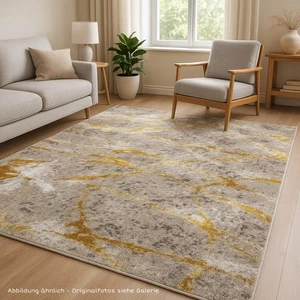 Teppich Marmor Design maschinengewebt gold Beige Modern klein groß Abstrakt - Bild 1 von 4