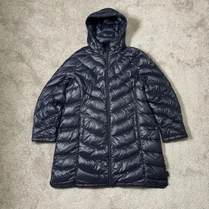 Calvin Klein Packable Premium Down Puffer Jacket Women XXL Blue Hood Long - Picture 1 of 6