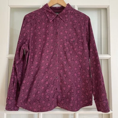 Camisa Eddie Bauer 100% Algodón Pana Estampado Floral Abotonada Morado Magenta XL Foto 1 de 4