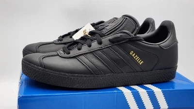 Size 4.5Y - adidas Kids Gazelle Black w/ Gold Leather Shoes Sneaker BY9146 — 第 1/4 张图片