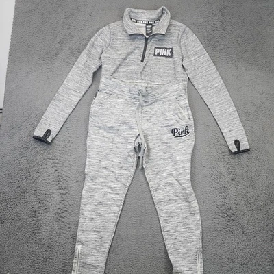 PINK Victoria's Secret Quarter Zip Pullover Joggers Set Womens XS Top M Gray - Image 1 of 4