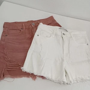 2 pares de pantalones cortos de mezclilla de tiro alto para mujer, talla 27 AEO/rosa famoso - Imagen 1 de 8