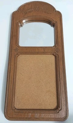Vintage Faux Wood Mirror & Corkboard Message Center Wall Hanging 9 X 20" - Image 1 of 4