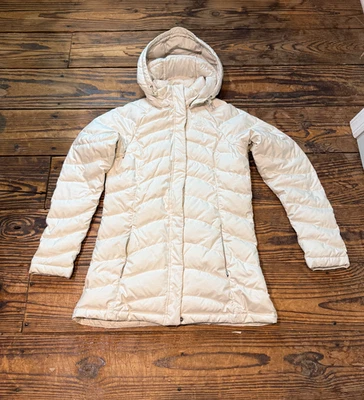 The North Face 600 Goose Down Puffer Parka 夹克女式小号连帽白色 — 第 1/4 张图片