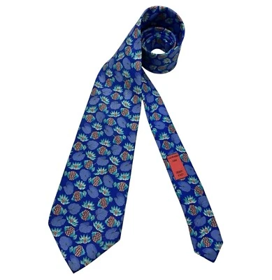 Corbata LEONARD Azul Pez Floral Hoja Seda LUJO ITALIA Foto 1 de 4