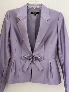TAHARI LUXE LILAC LAVENDER BOW EMBELLISHED BLAZER JACKET: Sz 2, Preowned - Picture 1 of 12