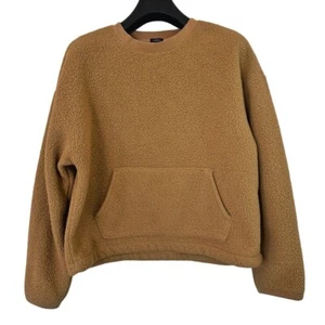 GAP Women's Short Brown/Tan Fleece Pullover Pouch Pocket Nice Ribbed Trimming S - Picture 1 of 5
