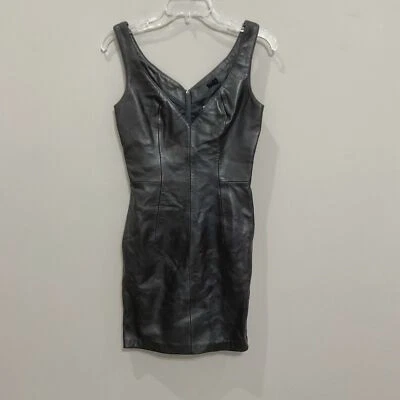 Michael Hoban North Beach Leather Dress Vintage 80’s Black Sz 7/8 New Sleeveless - Image 1 of 4