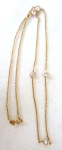 14K Yellow Gold Chain Crystal Station Necklace 16 Inch 2.2gr - Picture 1 of 3