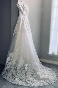 David’s Bridal Champagne Wedding Dress and Veil | Size 0 - Picture 1 of 8