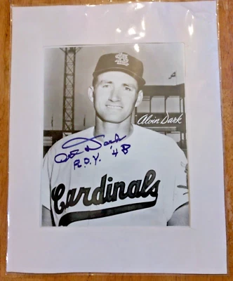 Alvin Dark Cardinals Signed Matted 8" x 10" B&W Photo - Image 1 of 2