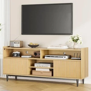 TV Stand Modern Entertainment Center with Sliding Doors Wooden Storage Cabinet - Picture 1 of 7