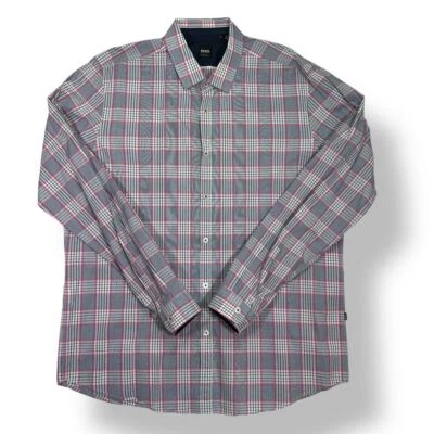 Hugo Boss Men's Gray & Pink Plaid Button-Down  Dress Shirt Long Sleeve Men's XL - Image 1 of 4