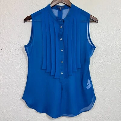 Y2K Gap Sheer Tank Top Small Pleated Chiffon Button Preppy Boho Western Festival - Image 1 of 4