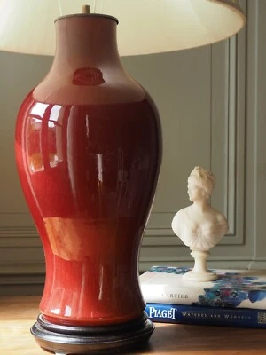 Importante jarrón lámpara Sang de Boeuf del siglo XIX sangre de buey Langyao porcelana roja Foto 1 de 4
