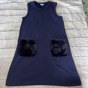 Crewcuts 14 Navy Blue Plush Thick Dress With Fur Pockets Gr1 - Picture 1 of 7