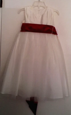 学步女孩白色丝绸正式礼服尺寸 2T 肩带婚礼选美花卉女孩 — 第 1/4 张图片