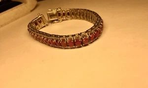 Estate Sterling Silver African Ruby Tennis Bracelet Signed SAM - Picture 1 of 6