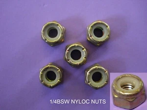 1/4BSW Nyloc lock nuts N.O.S (Quantity 5) free post. - Picture 1 of 2