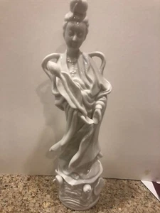 Vintage Homco Porcelain Kwan Yin Statue Asian Goddess Blanc de Chine 12" H - Bild 1 von 8