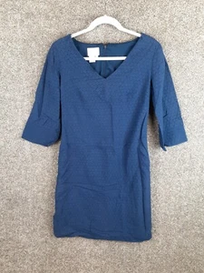 Donna Morgan Dress Womens 4 Dark Blue 3/4 Sleeve Sheath V-Neck Career Casual - Picture 1 of 7