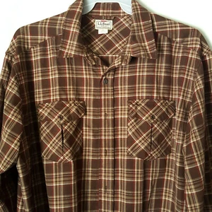 Camisa L L Bean Marrón Franela Clara a Cuadros Etiqueta Talla XL Marrón Tostado Bolsillos Botones  - Imagen 1 de 8