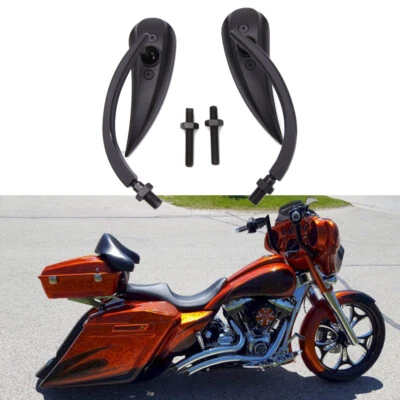 Espejos retrovisores negros lágrima para motocicleta Harley Touring Street Glide Road King Dyna Foto 1 de 4