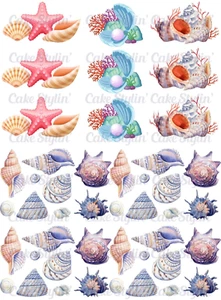 Edible SEA SHELLS Wafer Paper Cupcake Toppers UNDER THE OCEAN PEARL Cake Theme - Picture 1 of 1