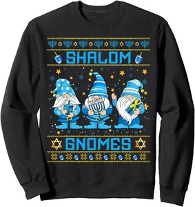 Shalom Gnomes Funny Ugly Hanukkah Sweater Chanukah Women Sweatshirt - Picture 1 of 5