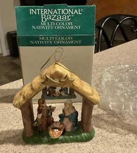 International Bazaar Nativity Scene In Creche Christmas Ornament Ceramic 4" Box - Picture 1 of 1