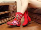 Womens Retro Casual Chinese Embroidered Folk Floral Cloth Flat Zipper Boots Date
